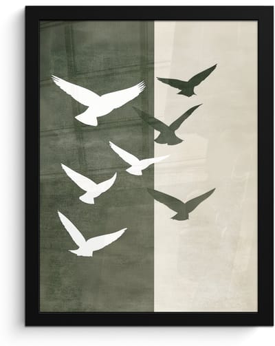 Poster in lijst - Fotolijst 30x40 cm - Posters - Japandi - Vogel - Groen - Posterlijst zwart - Decoratie - Wanddecoratie woonkamer - Muurdecoratie slaapkamer