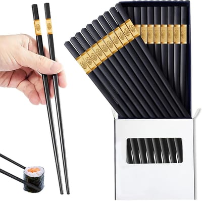 Herbruikbare Fiberglass Eetstokjes Set van 10 Paar, 24 cm Lange Sushi Sticks, Antislip Design en Vaatwasserbestendig