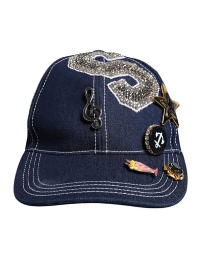Dolce & Gabbana Blauwe Crystal Versiering Baseballpet