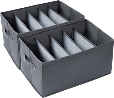 2 x Opbergdoos voor Truien 43 x 30 x 25 cm met 5 Extra Grote Vakken voor Kledingopslag, Handvat en Bodemplaat