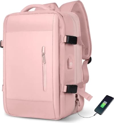 Avoir Avoir®-Veelzijdige en stijlvolle unisex reis-/weekendtas rugzak-Roze-36-55 liter-45x32x22 cm-NYLON voeringmateriaal-Comfortabele handgreep-USB-uitgang-17 inch laptopvak