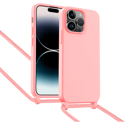 ShieldCase Hoesje met telefoonkoord (roze) geschikt voor iPhone 14 Pro - Telefoonhoesje met koord - Beschermende case - Slanke cover