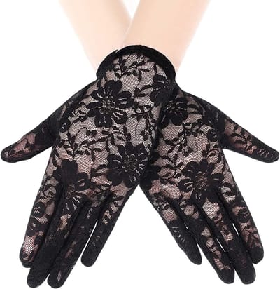 Korte Kanten Handschoenen voor Vrouwen, Vintage Opera Handschoenen, Zachte Brei Etiquette Bruiloft Handschoenen voor Bruiloften, Theepartijen en Avondfeesten, Zwart, One Size