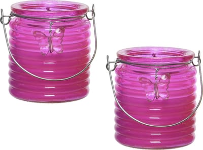 Citronella kaars - 8x - in windlicht - roze - 20 branduren - citrusgeur