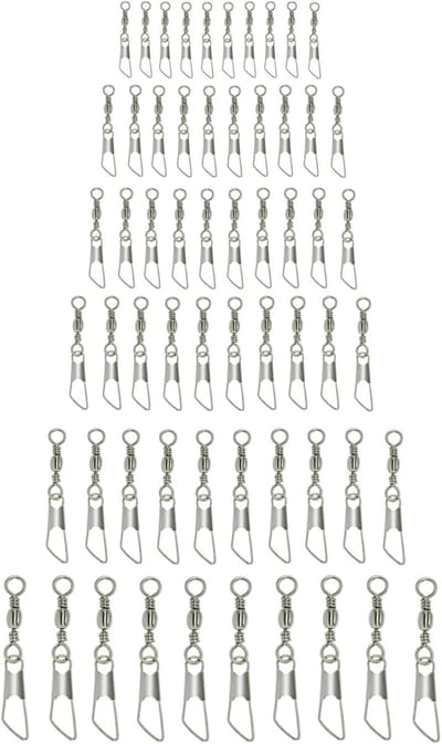 60 Stuks Rvs Vis Versteviging met Karabijnhaak - Vissen Aas voor Zoutwater Vissen in 6 Maten 6# 7# 8# 9# 10# 12# - Duurzaam en Lichtgewicht Vissen Accessoires