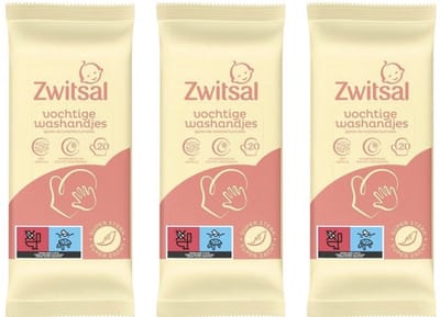 Zwitsal Goedemorgen Vochtige Washandjes (3 x 20 stuks)