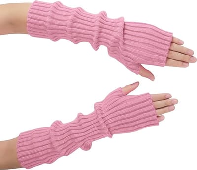 Armwarmers - Mouwwarmers - Gebreide wanten - Lange vingerloze wanten voor dames in de winter - Voor dames - Met duimgat - Roze