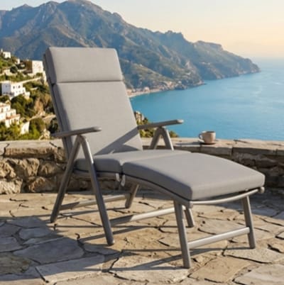 Ligstoel Opvouwbaar 183x61x39 cm met 6 cm Dik Kussen en Afneembaar Hoofdkussen – Verstelbare Zonneligstoel tot 150 kg – Comfortabel Ademend Ligbed voor Tuin, Balkon, Strand en Camping – Leigrijs – Bella