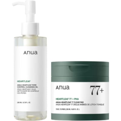 ANUA Soin Points Noirs Ensemble en 2 Étapes | 77 Disques Nettoyants 70 pièces + Huile Nettoyante 200ml