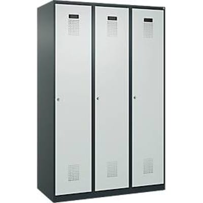 C+P Evolo Plus kledingkast, 3 vakken, 400 mm breed, cilinderslot, soft-close, B 1.200 x D 500 x H 1.850 m, antracietgrijs/lichtgrijs