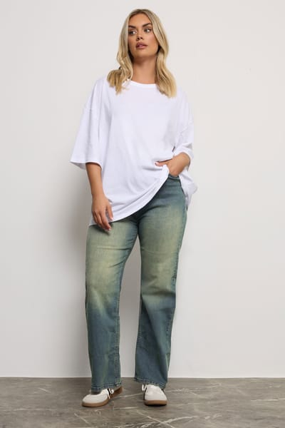 Yours Jeans Met Wijde Pijpen En Gewassen Effect In Blauw Size 42