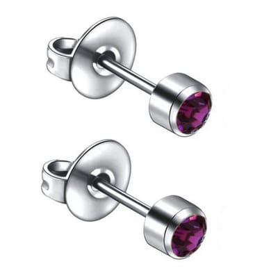Caflon 4mm titanium oorknopjes voor oorschieter hypoallergeen steriel verpakt met kristal steentje paarse geboortesteen februari amethyst