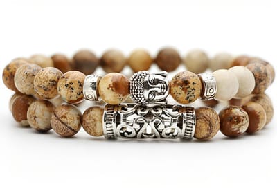 Kralen Armband met Buddha Beeld - Natuursteen - Bruin - Armbanden Heren Dames - Kralenarmband - Buddha Sieraden - Papa Cadeau Voor Mannen - Vaderdag