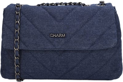 Charm London Hollywood Schoudertas - Crossbody - Schouderband - Overslag - Ritssluiting - Blauw