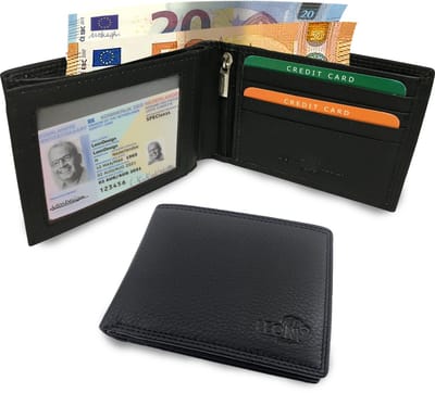 LeonDesign - Portemonnee Heren - 14 pasjes - Zwart leer - Portefeuille voor heren zonder muntgeld vak