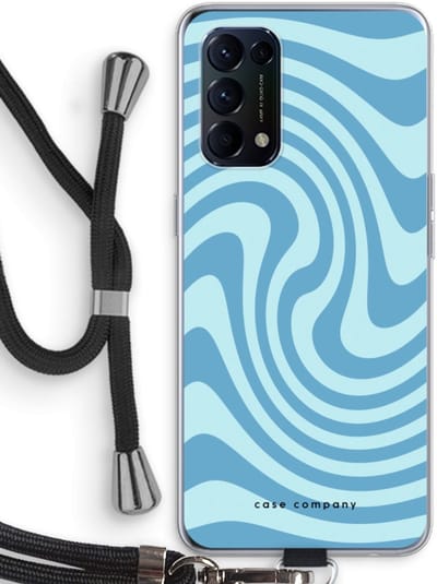 Case Company® - Hoesje met koord geschikt voor Oppo Find X3 Lite hoesje met Koord - Swirl Blauw - Telefoonhoesje met Zwart Koord - Bescherming aan alle Kanten en Over de Schermrand