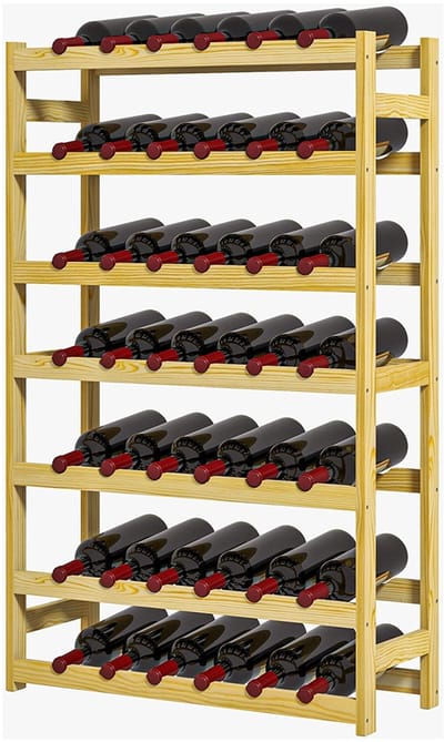 Pugsdrly Wijnrek, 7 niveaus, voor 42 flessen, kantelbeveiliging, grenenhout, 63x25x102 cm, naturel