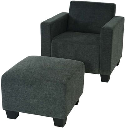 Modulaire fauteuil Loungefauteuil met voetenbank Lyon, stof/textiel ~ antracietgrijs