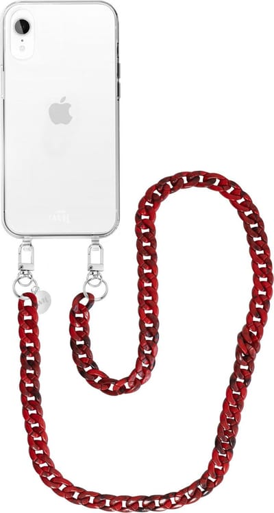 xoxo Wildhearts siliconen hoesje - Geschikt voor iPhone XR - Red Roses - Telefoonhoesje - Hoesje met koord - Rood koord - lang telefoonkoord - Transparant hoesje (lange variant)