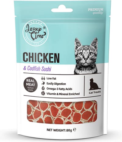 Jerky Time - Chicken & Codfish Sushi - Kattensnack - Voordeelbundel 5 stuks