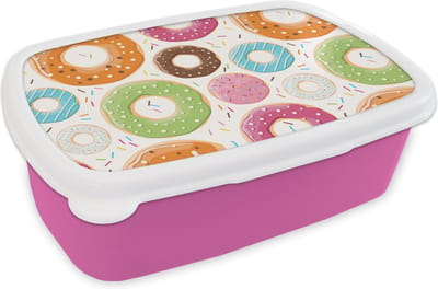 Broodtrommel Roze - Lunchbox - Brooddoos - Tiener - Donut - Patroon - 18x12x6 cm - Kinderen - Meisje