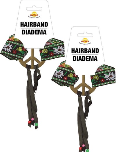 Atosa Verkleed haarband peace teken - 4x - groen - meisjes/dames - Hippie/flower Power