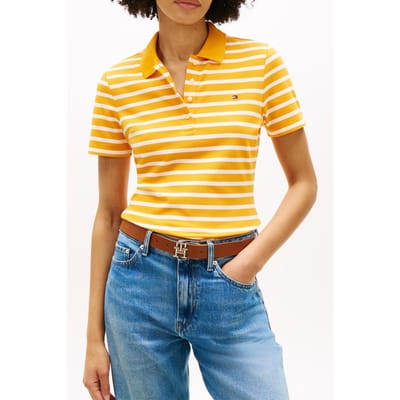 Tommy Hilfiger 1985 Slim Pique Polo Breton Stripe Orange Flash/ecru Taglia: S | Polo Outlet | Donna | Arancione