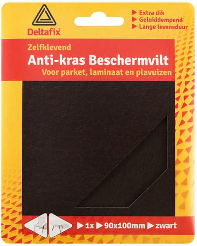 Deltafix Anti-krasvilt - knipvel - zwart - 90 x 100 mm - rechthoek - zelfklevend - meubel beschermvilt
