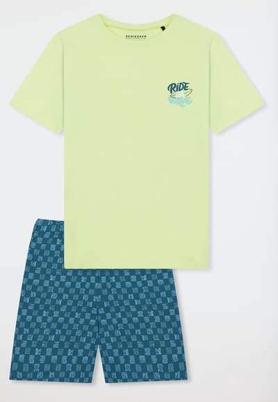 Pyjama korte ruitjes surfer geel - Nightwear 140
