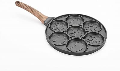 Pannenkoekenpan Smiley - Flapjack Pan - Ontbijt Maken - 7 Verschillende Gezichten - 47 x 265 cm - Zwart