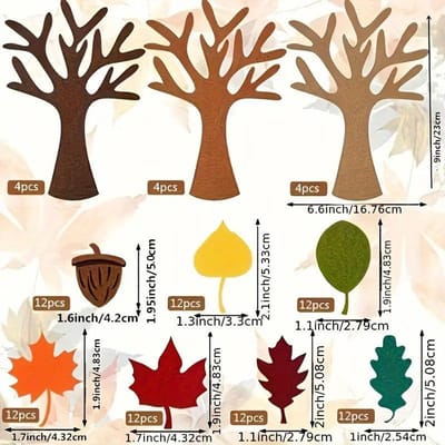 96 Delen Herfst Vilt Boom Ornament Kit Afneembaar Esdoornblad Eikel Doe-het-zelf Thanksgiving Klaslokaal Muur Decoratie Kinderen Educatief Knutsel Speelgoed brown