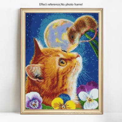 Peinture diamant chat, broderie complète ronde, Animal, mosaïque, point de croix, strass, image 20X30CM blue
