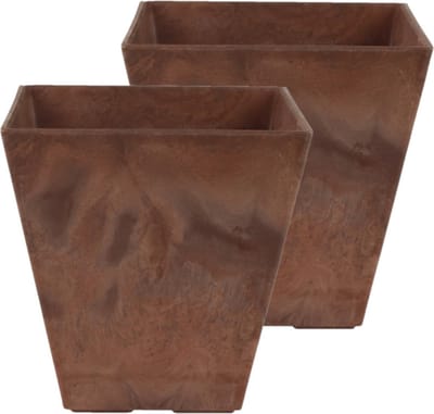 Bloempot/plantenpot - Set van 2x stuks - vierkant - gerecycled kunststof - terra bruin - D30 en H30 cm