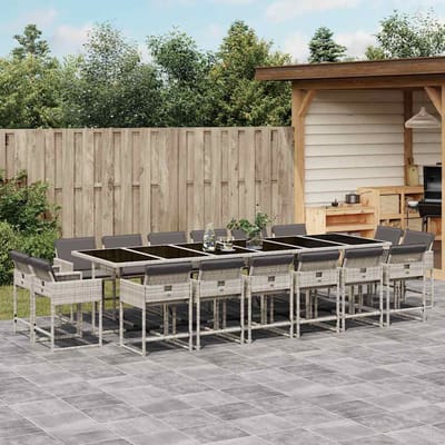 vidaXL - 17-delige - Tuinset - met - kussens - poly - rattan - lichtgrijs