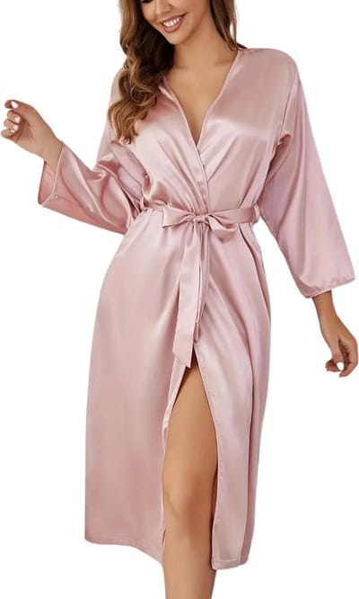 Livano Satijnen Badjas Dames - Kimono - Kamerjas - Satijn - Ochtendjas - Pyjama - Roze - Maat S