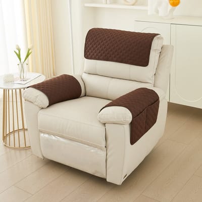3-delige armleuninghoes voor bank, armleuninghoes voor chaise longue - hoofdsteunhoes, fauteuilhoes - antislip - meubelhoes - bank (1-zits chaise longue | 3-delige set),geruite textuur, bruin