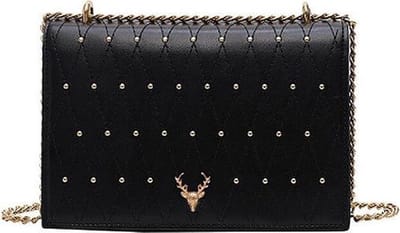 N3 Collecties Zwart Crossbodytas met klinknagelketting PU-leren schoudertas met diamantrooster