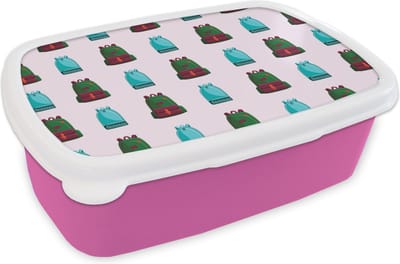 Broodtrommel Roze - Lunchbox - Brooddoos - Rugzak - Patronen - Retro - Pastel - 18x12x6 cm - Kinderen - Meisje