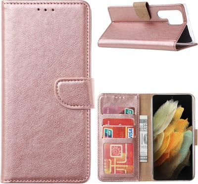 hoesje Geschikt voor Samsung S22 Ultra Hoesje BookCase Rose Goud - Samsung Galaxy s22 Ultra hoesje wallet case - Hoesje Samsung S22 Ultra bookcase - Galaxy S22 Ultra portemonnee hoesje book case cover