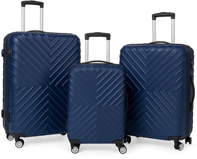 3-delige55/75/115L harde kofferset ,Lichtgewicht ABS kofferset,Reiskoffers set 3 stuks,Harde koffers met 4 wielen ,Moderne kofferset V-patroon , trolleykoffers set,Handbagage en ruimbagage koffer,Kofferset met telescopische trekstang,Luggage set