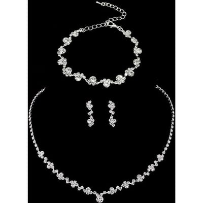 Bruidssieraden Glanzende Strass Oorbellen Ketting Armband Set Europese en Amerikaanse Mode Sieraden gray