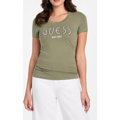 GUESS Cn Ss  Logo Tee Lichen Leaf Green Taglia: M | Maglie Sportivi Outlet | Donna | Verde