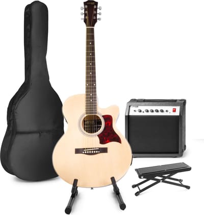 Elektrisch akoestische gitaar - MAX ShowKit gitaarset 4/4 - Met 40W gitaar versterker, gitaar standaard, gitaar voetenbankje, gitaar stemapparaat, gitaartas en plectrum - Hout