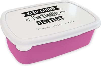 Broodtrommel Roze - Lunchbox - Brooddoos - Tandarts - Opleiding - Studenten - Quotes - Studie - 18x12x6 cm - Kinderen - Meisje
