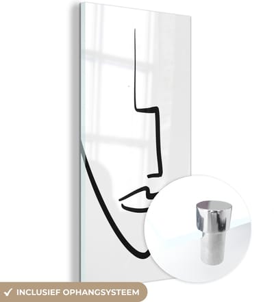 MuchoWow® Glasschilderij 20x40 cm - Schilderij acrylglas - Gezicht - Vrouw - Minimalisme - Foto op glas - Schilderijen