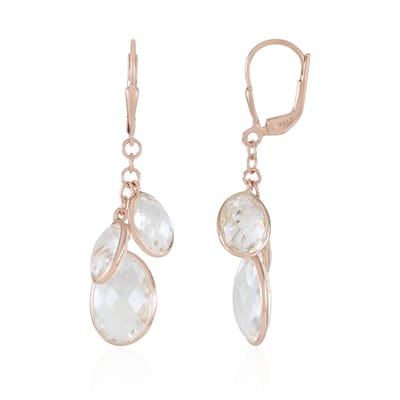 Cavill - Zilveren Oorbellen 925 Sterling Zilver Rosé Verguld - Witte Kwarts 13,32 ct Fancy Briolette - Luxe Oorbellen Dames Bezel Zetting