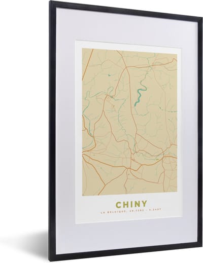 Fotolijst incl. Poster - Stadskaart - Vintage - Chiny - Plattegrond - Kaart - 40x60 cm - Posterlijst