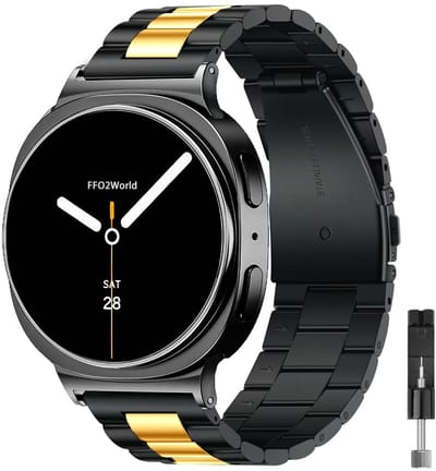 Stravo Stalen schakel band 'Classic' - Hoogwaardig RVS bandje geschikt voor Samsung Galaxy Watch 9 (40/44mm) / Watch 8 (40/44mm) / 8 Classic (46mm) - inclusief inkortset - Zwart/goud