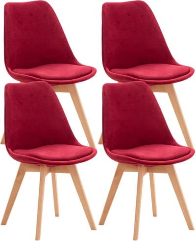 CLP Linares Set van 4 eetkamerstoelen rood Fluweel