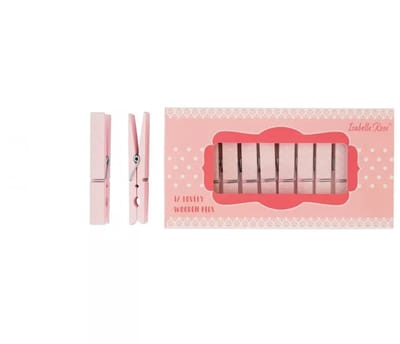 Isabella Rose - grote houten wasknijpers - 12 stuks - roze met witte stippen